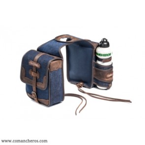 Front pommel bag in denim with bottle holder