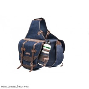 Large saddlebag in denim with bottle holder