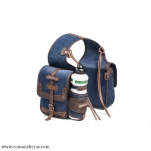 Rear saddlebag in denim with bottle holder