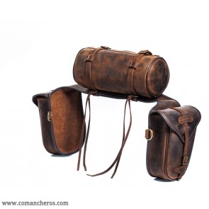 Rear saddlebags in leather with roll